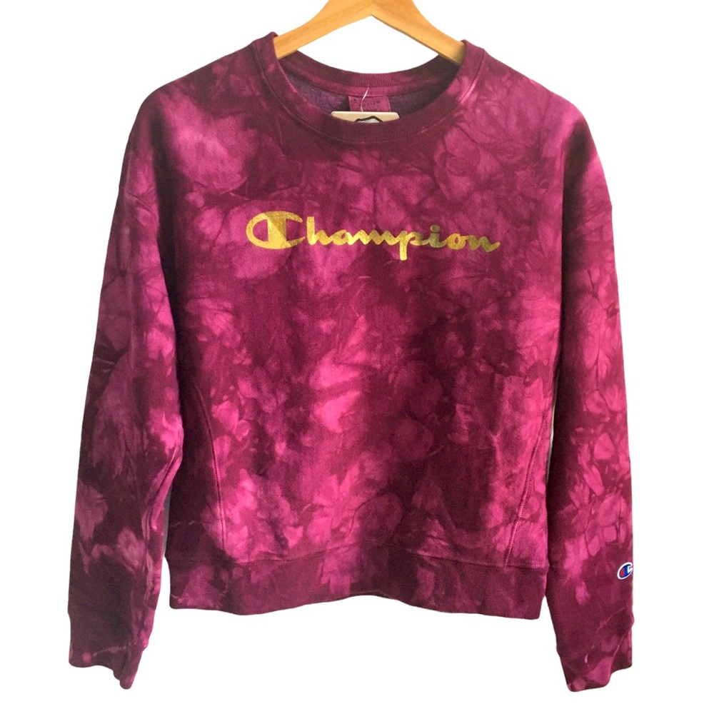 Champion Scrunch Tie Dye Crewneck Sweatshirt Burgundy Medium